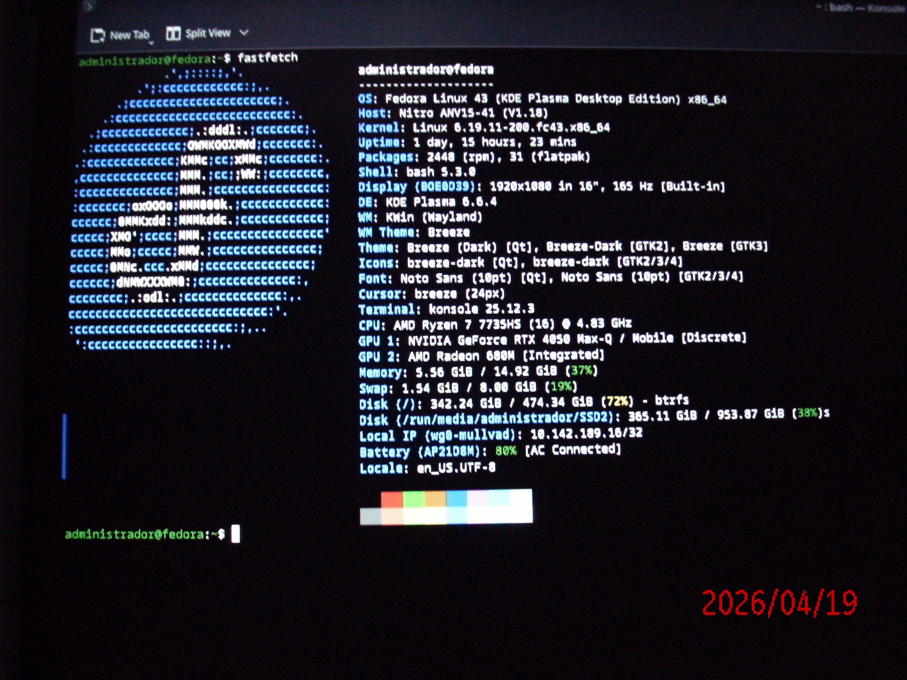 fastfetch agora mesmo no meu Konsole